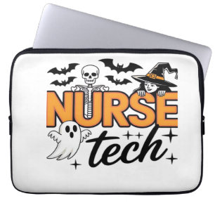 Capa Para Notebook Técnico de Enfermagem - Halloween - com esqueleto,