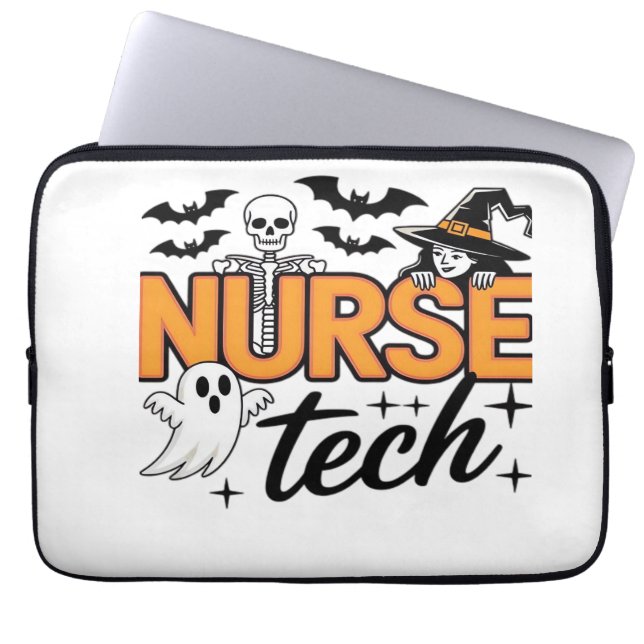 Capa Para Notebook Técnico de Enfermagem - Halloween - com esqueleto, (Frente)
