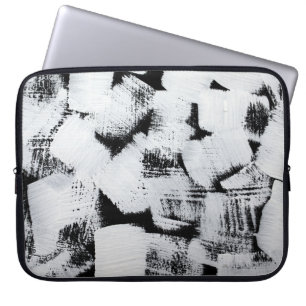 Capa Para Notebook Tela pintada abstrata preta e branca.