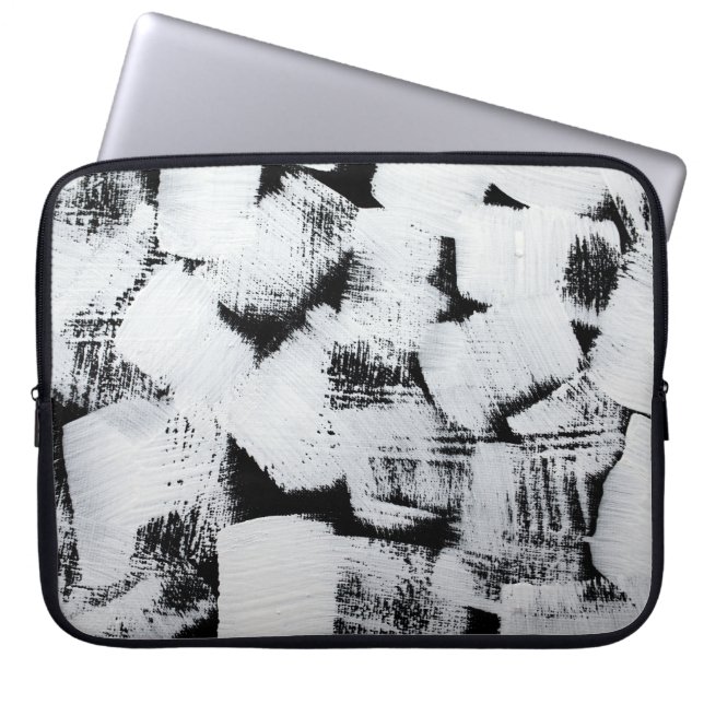 Capa Para Notebook Tela pintada abstrata preta e branca. (Frente)