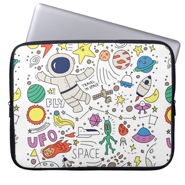 Capa Para Notebook Tema espacial na ilustração do estilo de rabisco (Frente)