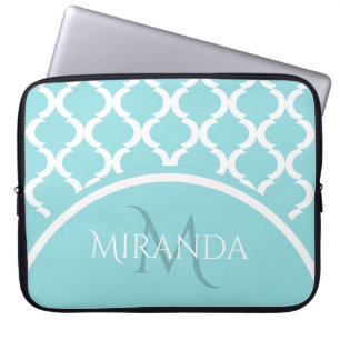 Capa Para Notebook Tendência Grande Aqua Quatrefoil Monongrama e Nome