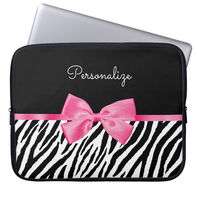 Capa Para Notebook Tendência Zebra Impressão Quente-Rosa Arco e Nome (Frente)