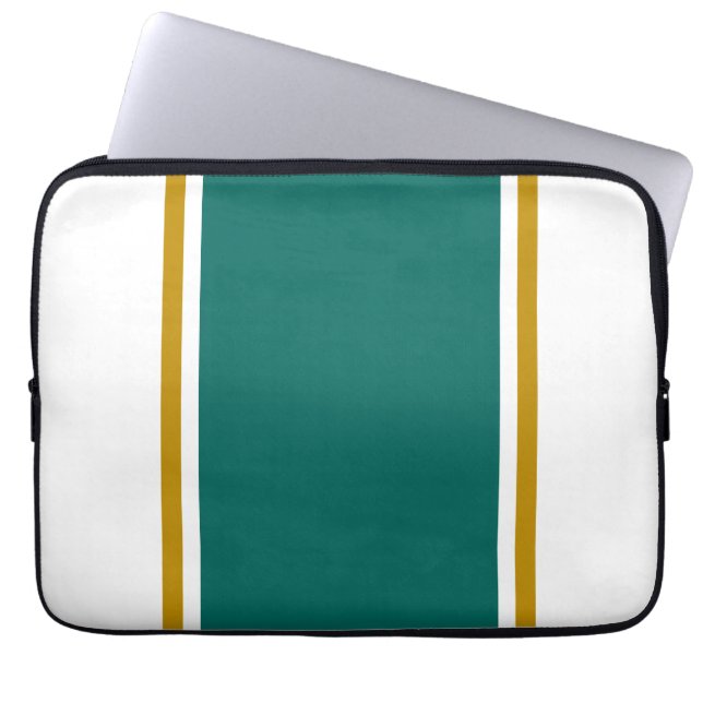 Capa Para Notebook Tendy White Wide Teal Ouro Castanho Pinstripes (Frente)