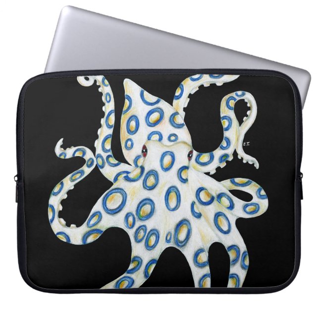 Capa Para Notebook Tentáculos Pretos do Polvo Anel Azul (Frente)