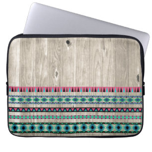 Capa Para Notebook Teste padrão asteca moderno na madeira