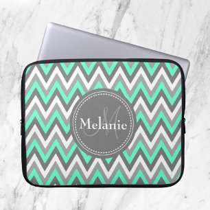 Capa Para Notebook Teste padrão azul & cinzento Monogrammed de