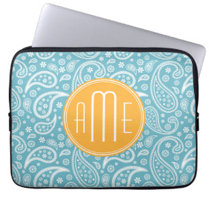 Capa Para Notebook Teste padrão azul de Paisley do Aqua floral &