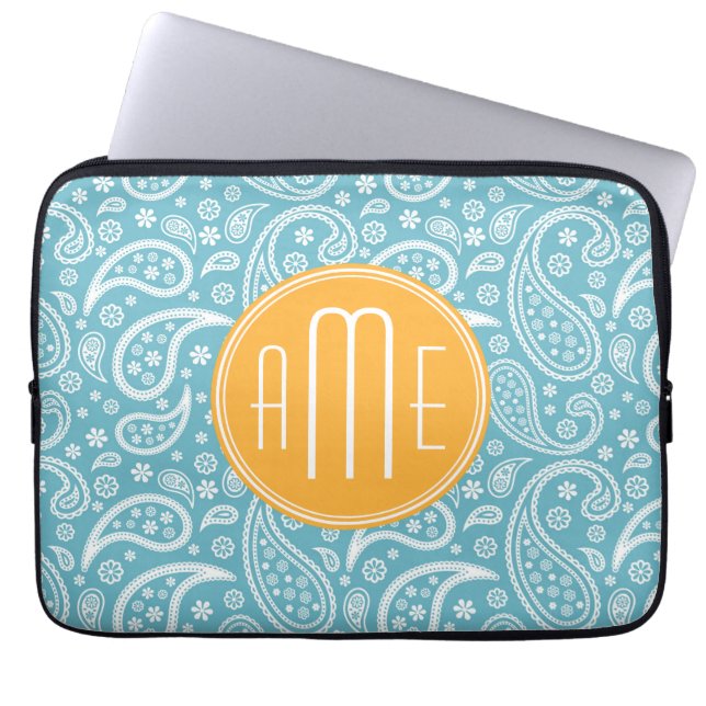 Capa Para Notebook Teste padrão azul de Paisley do Aqua floral & (Frente)