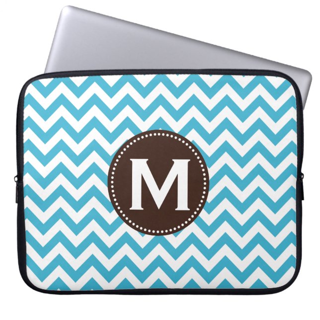 Capa Para Notebook Teste padrão branco azul de Chevron do monograma (Frente)