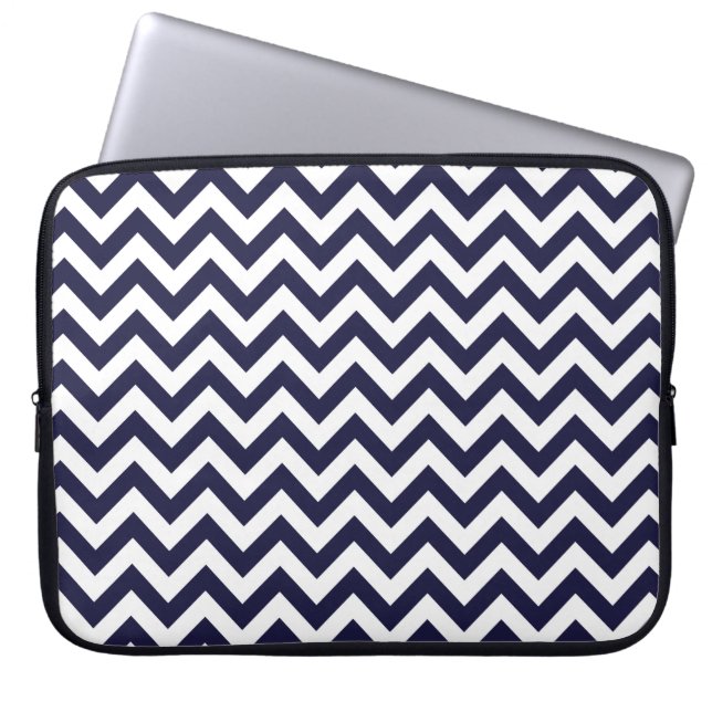 Capa Para Notebook Teste padrão branco de Chevron dos azuis marinhos (Frente)