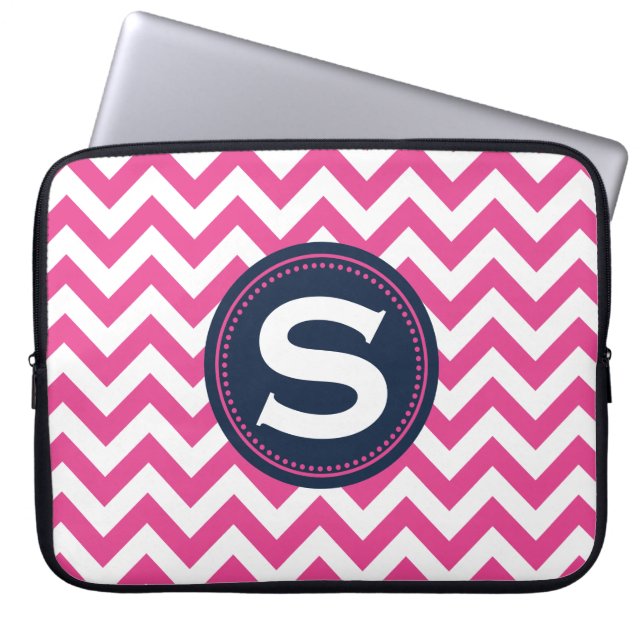 Capa Para Notebook Teste padrão branco fúcsia de Chevron do monograma (Frente)