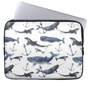 Capa Para Notebook Teste padrão da baleia & da âncora da aguarela