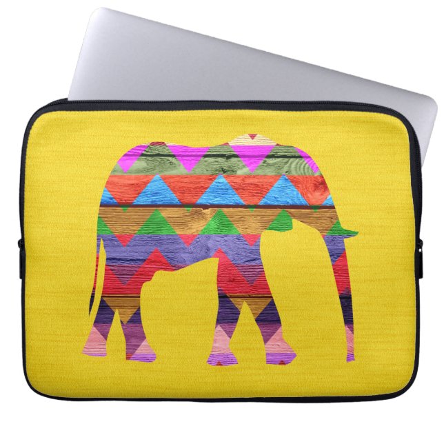 Capa Para Notebook Teste padrão de Chevron do elefante na madeira (Frente)