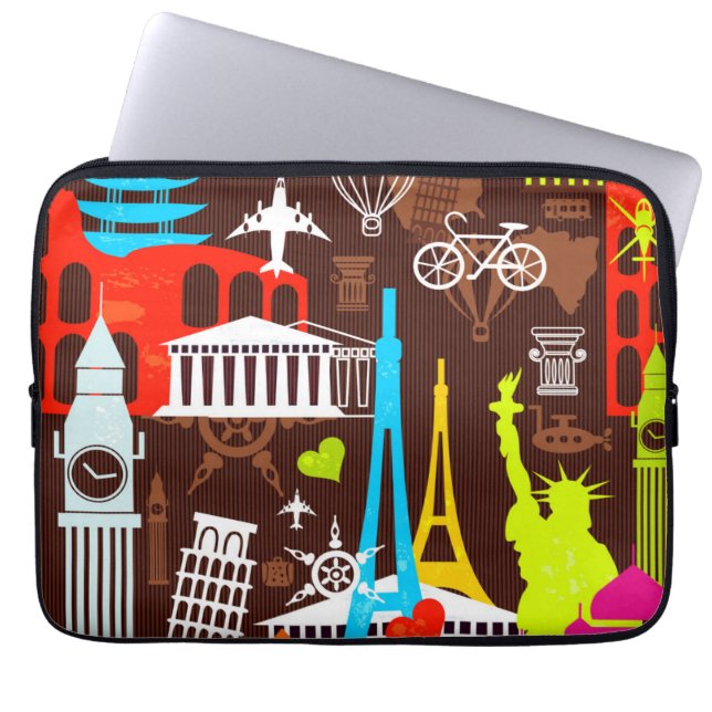 Capa Para Notebook Teste padrão de néon do viagem do mundo (Frente)