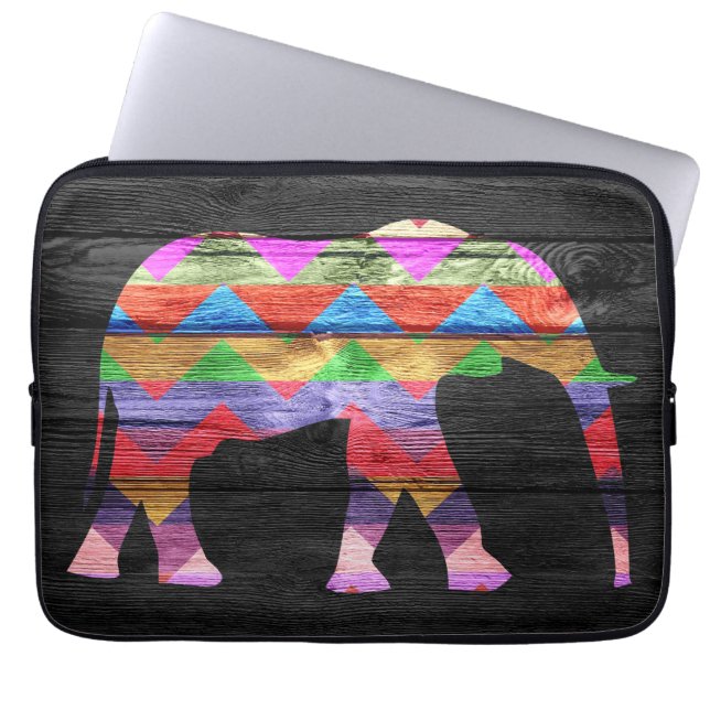 Capa Para Notebook Teste padrão do elefante de Chevron na madeira (Frente)