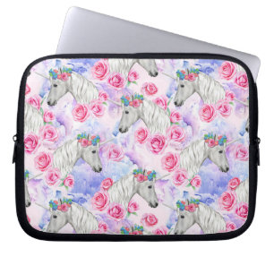Capa Para Notebook Teste padrão dos unicórnios & dos rosas