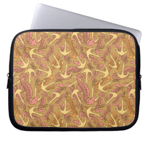 Capa Para Notebook Teste padrão esboçado do cavalo marinho e da