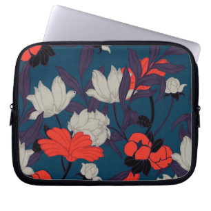 Capa Para Notebook Teste padrão floral azul & vermelho elegante