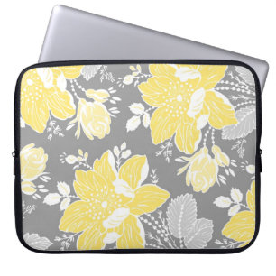 Capa Para Notebook Teste padrão floral cinzento do limão do laptop