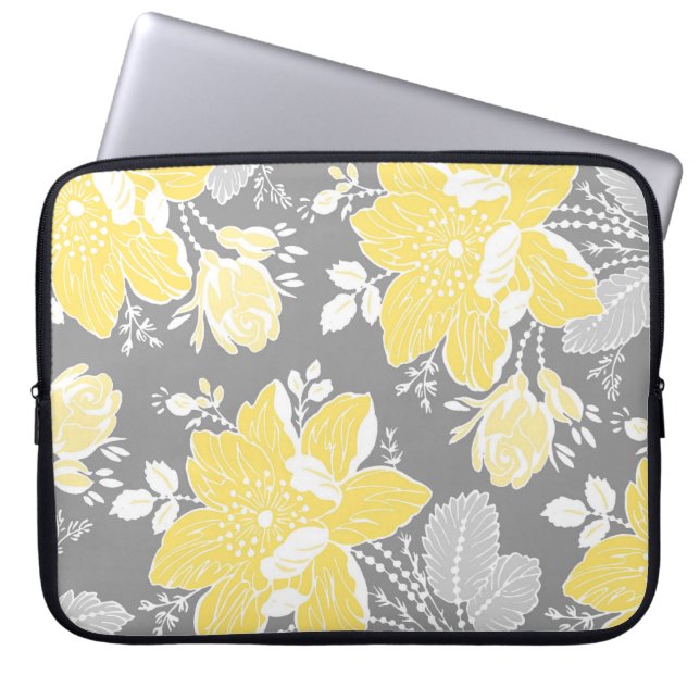 Capa Para Notebook Teste padrão floral cinzento do limão do laptop (Frente)