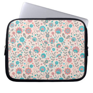 Capa Para Notebook Teste padrão floral da arte popular da cerceta &