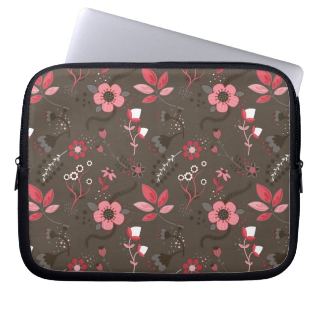 Capa Para Notebook Teste padrão floral rosa vermelha de Brown (Frente)