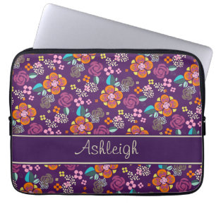 Capa Para Notebook Teste padrão floral roxo retro