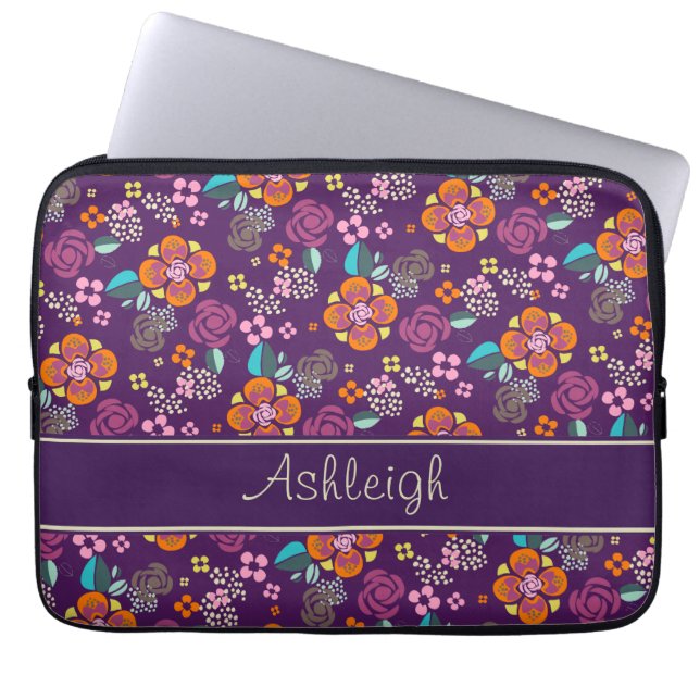 Capa Para Notebook Teste padrão floral roxo retro (Frente)