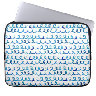 Capa Para Notebook Teste padrão ondulado da aguarela azul pintado m