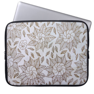 Capa Para Notebook Têxteis florais brancos e negros