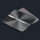 Capa Para Notebook Têxtil de aço inoxidável preto brilhante impressão<br><div class="desc">Impressão de textura metálica de aço inoxidável preto,  elegante e moderno,  acentuado com simples tiras de tons prateados para o seu monograma personalizado.</div>