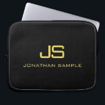 Capa Para Notebook Texto Dourado Falso Belo Monograma Modelo preto<br><div class="desc">Belo Monograma Texto Preto Inverso Dourado Texto Moderno Modelo de 10 polegadas Bolsa de laptop.</div>