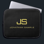 Capa Para Notebook Texto Dourado Falso Belo Monograma Modelo preto<br><div class="desc">Belo Monograma Texto Preto Inverso Dourado Texto Moderno Modelo de 10 polegadas Bolsa de laptop.</div>