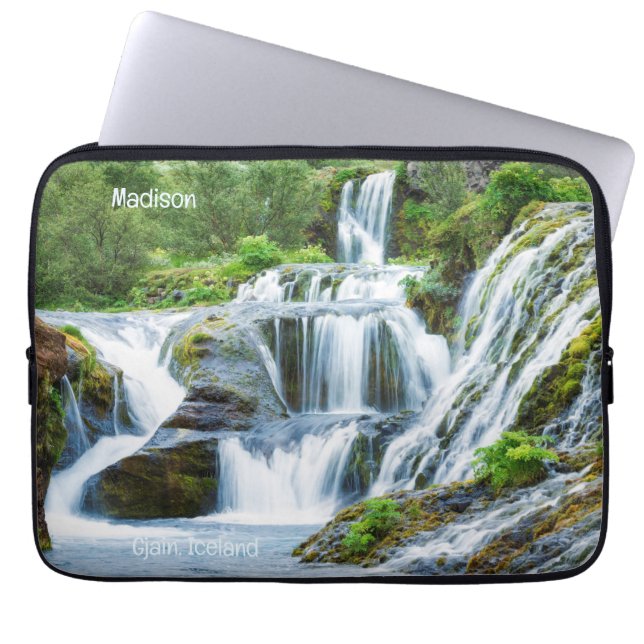 Capa Para Notebook Texto Personalizado Gjain Waterfall, Islândia (Frente)