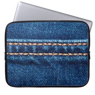Capa Para Notebook Textura azul denim com linha de costura fechada, J