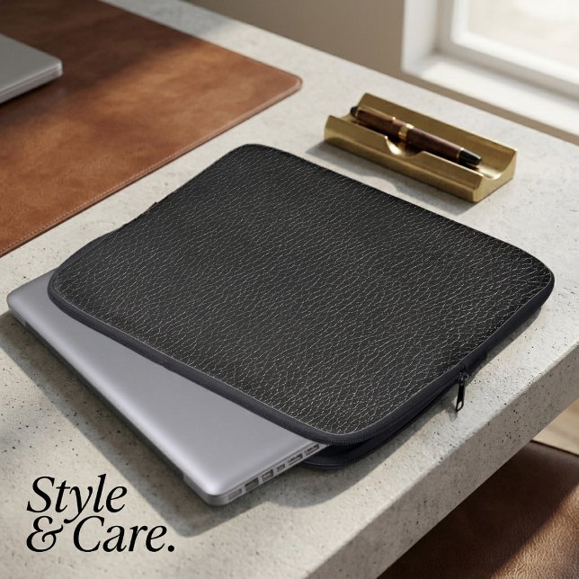 Capa Para Notebook Textura de Acabamento em Couro Preto (Black Leather Finish Texture Laptop Sleeve)