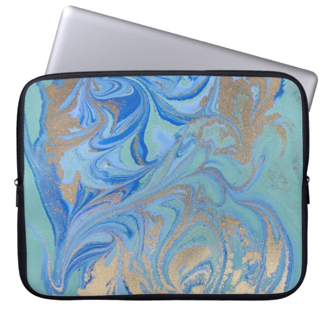 Capa Para Notebook Textura de cor líquida Dourada azul (Frente)