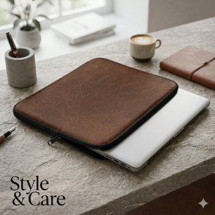 Capa Para Notebook Textura de Couro Marrom Elegante