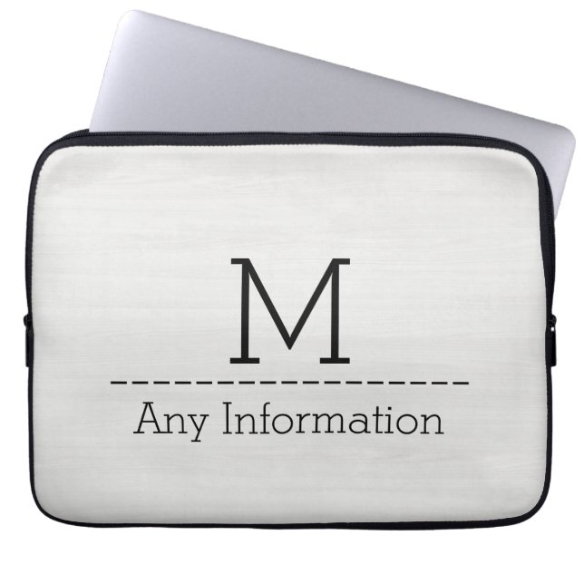 Capa Para Notebook Textura de Grão de Madeira Branco Monograma (Frente)