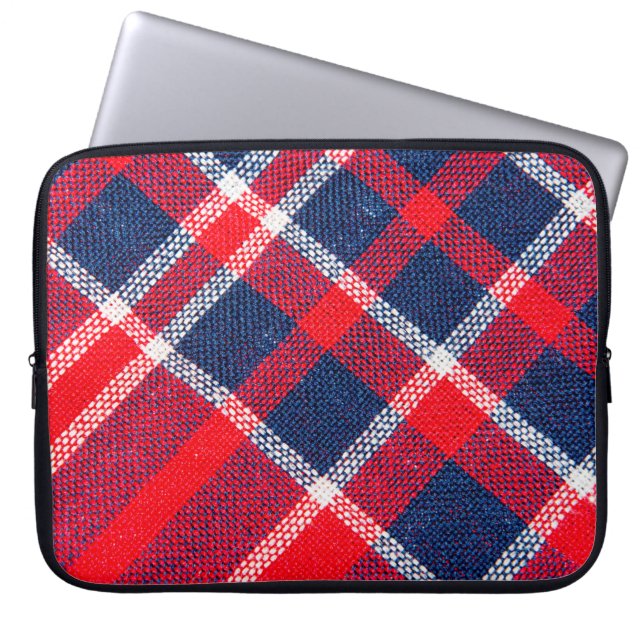 Capa Para Notebook Textura de tecido de lã vermelho e azul (Frente)