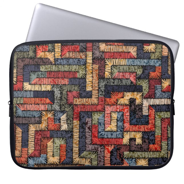 Capa Para Notebook Textura geométrica bordada, étnica (Frente)