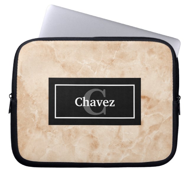 Capa Para Notebook Textura Marble Rock Elegante com nome e monograma (Frente)