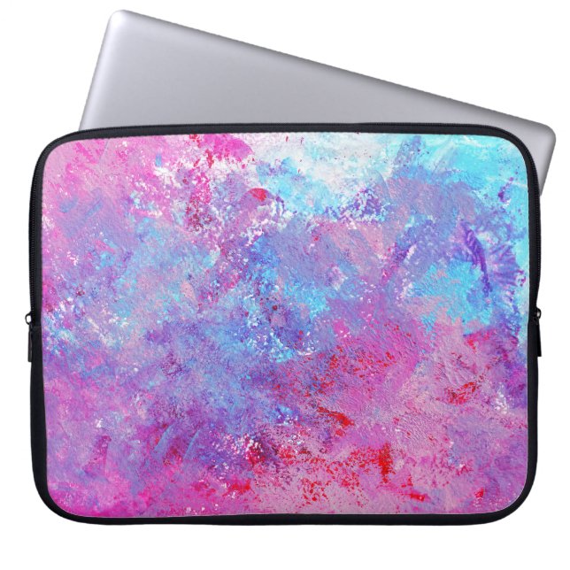 Capa Para Notebook Textura rosa-azul criativa, manchas de tinta. (Frente)