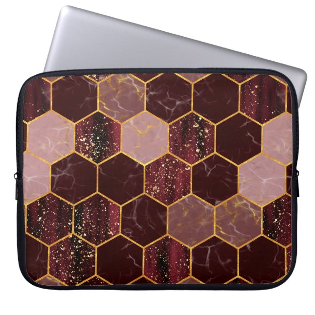 Capa Para Notebook Textura sem costura do hexágono mármore com ouro (Frente)