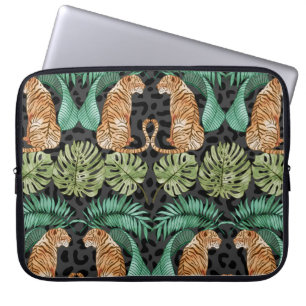 Capa Para Notebook Tiger Leaves: Selva De Aquarela Sem Costura.