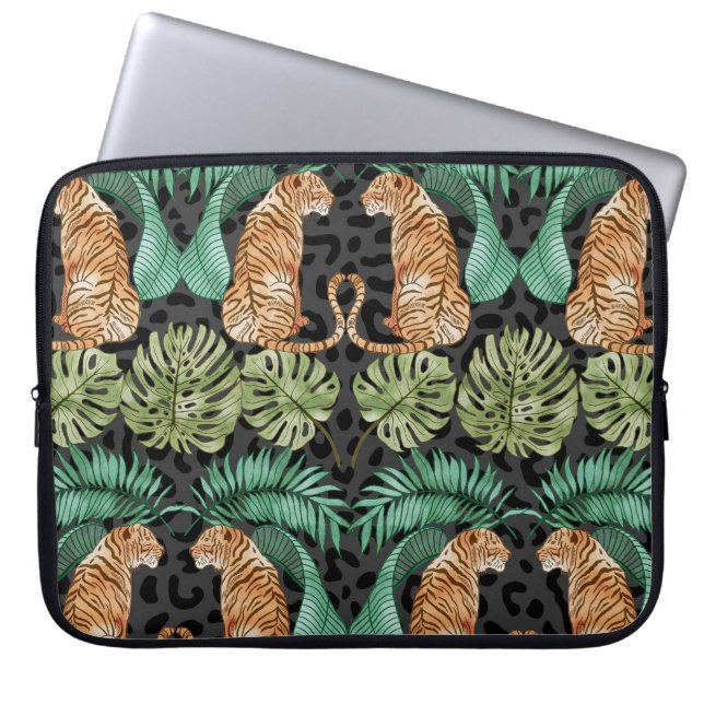 Capa Para Notebook Tiger Leaves: Selva De Aquarela Sem Costura. (Frente)