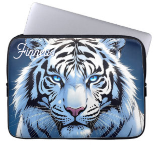 Capa Para Notebook Tigre Branco de Olhos Azuis Personalizado