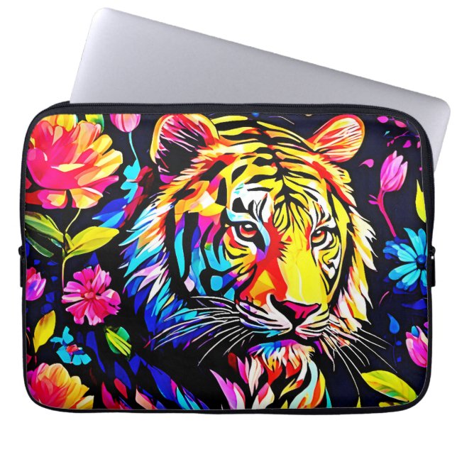Capa Para Notebook Tigre em um Sonho Floral (Frente)