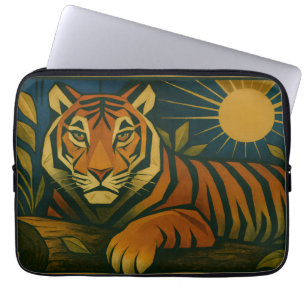 Capa Para Notebook Tigre Estilizado na Moldura Ornamental Sunburst